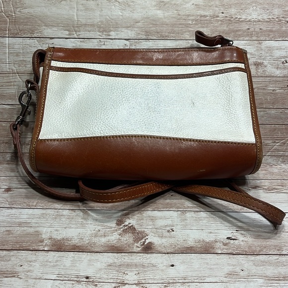 Coldwater Canyon Pebbled Genuine Leather Cream and Brown Shoulder Bag - Picture 3 of 14